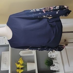 Navy Balloon Long Sleeve Top